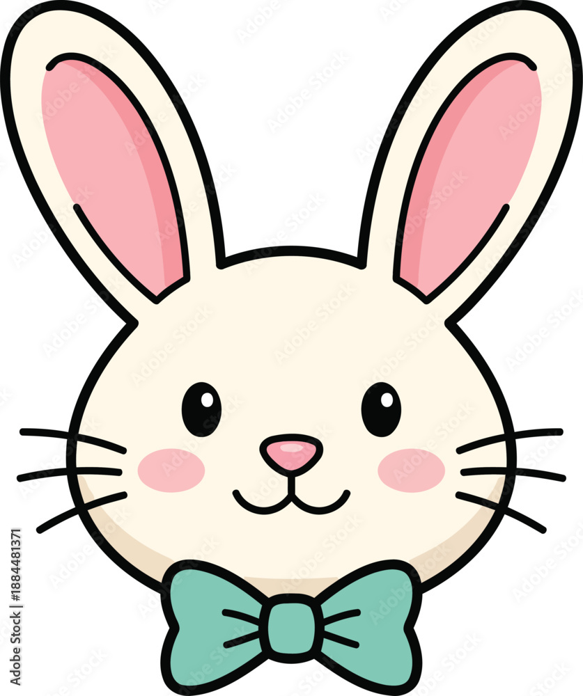 Fototapeta premium Cute Easter Bunny Face with Bow Tie Vector Illustration.