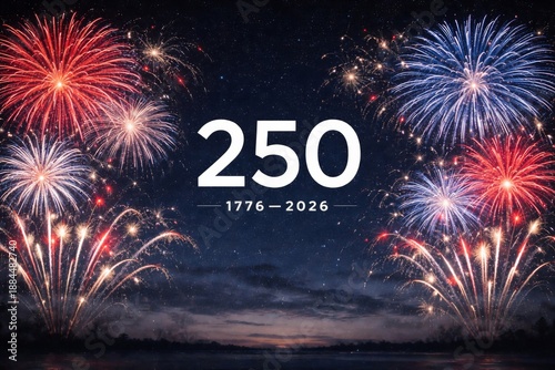 USA independence day 250 years anniversary with colorful fireworks, background