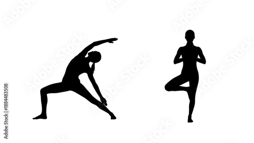 Silhouette of Women Practicing Yoga Poses.