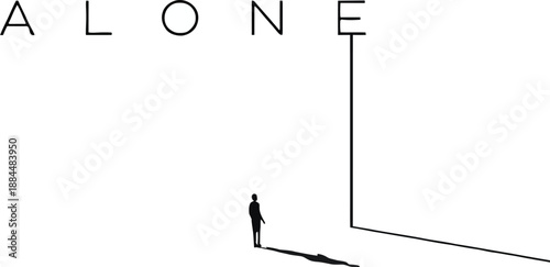 Alone Concept Minimalist Silhouette Man With Long Shadow Illustration