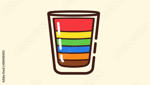 Colorful layered cocktail beverage in a glass with a light beige background