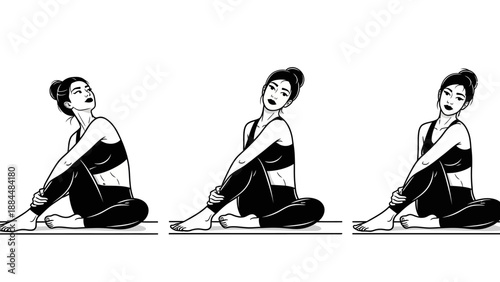Woman Performing Yoga Poses on Floor.