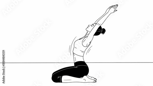 Woman Practicing Yoga Kneeling on Floor.