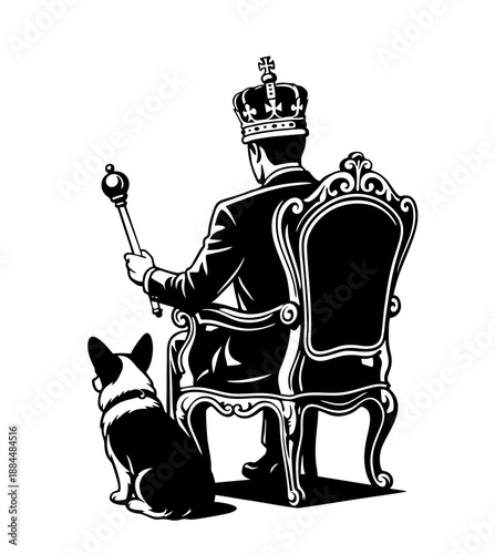 king on the throne and his dog vector in comic style isolated on white	