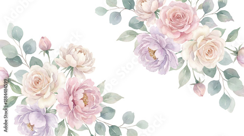 Watercolor floral arrangement with soft pastel blooms