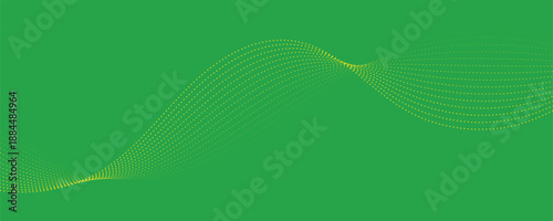 Abstract green background with yellow dashed wave curves and dynamic motion