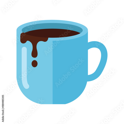 Delicious Coffee Overflow: A charming, sky-blue coffee mug brimming with rich, dark coffee, adorned with an artful, chocolate-colored spill that adds a touch of visual delight.