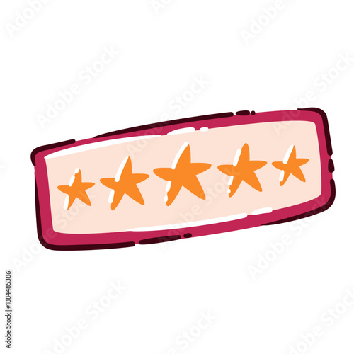 Hotel star rating badge with five stars, hospitality and luxury service symbol for hotel reviews, booking and reputation systems. Cartoon doodle illustration, modern simple design. Vector illustration