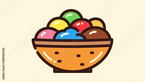 Colorful ice cream scoops in a bowl isolated on a neutral background