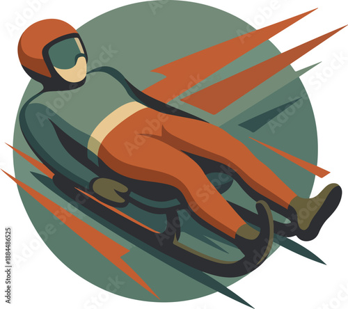 Luge Racer in Motion with Abstract Speed Lines sledding