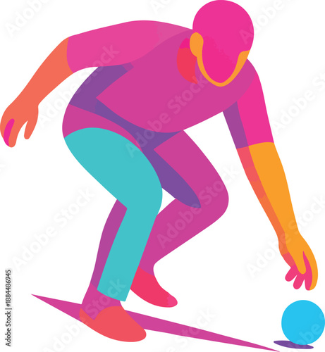 Person playing lawn bowls with colorful attire sport