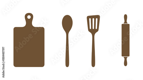 Chopping boards. Fun cartoon wooden kitchen tools, round and rectangular boards for slicing and dicing food, made from natural materials in a flat design. Vector isolated collection