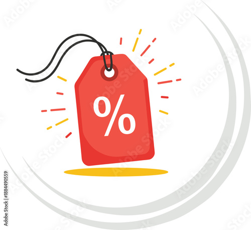 Red discount price tag with percentage symbol and decorative sunburst for shopping sale and retail promotion marketing concepts.