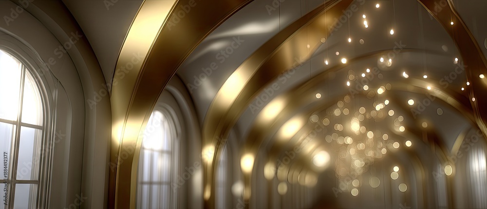 Obraz premium Elegant corridor with columns and arches captured in high resolution, showing blurred background and space for text new go