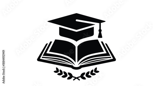 graduation cap and open book design with laurel wreath a simple silhouette