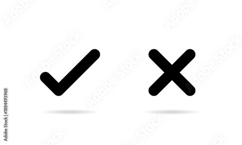 Check mark and cross icon. Yes and no symbol. Approve and reject sign. Accept and decline concept