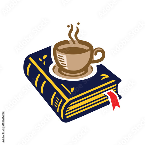 Coffee Cup on Book Education Flat Vector Illustration