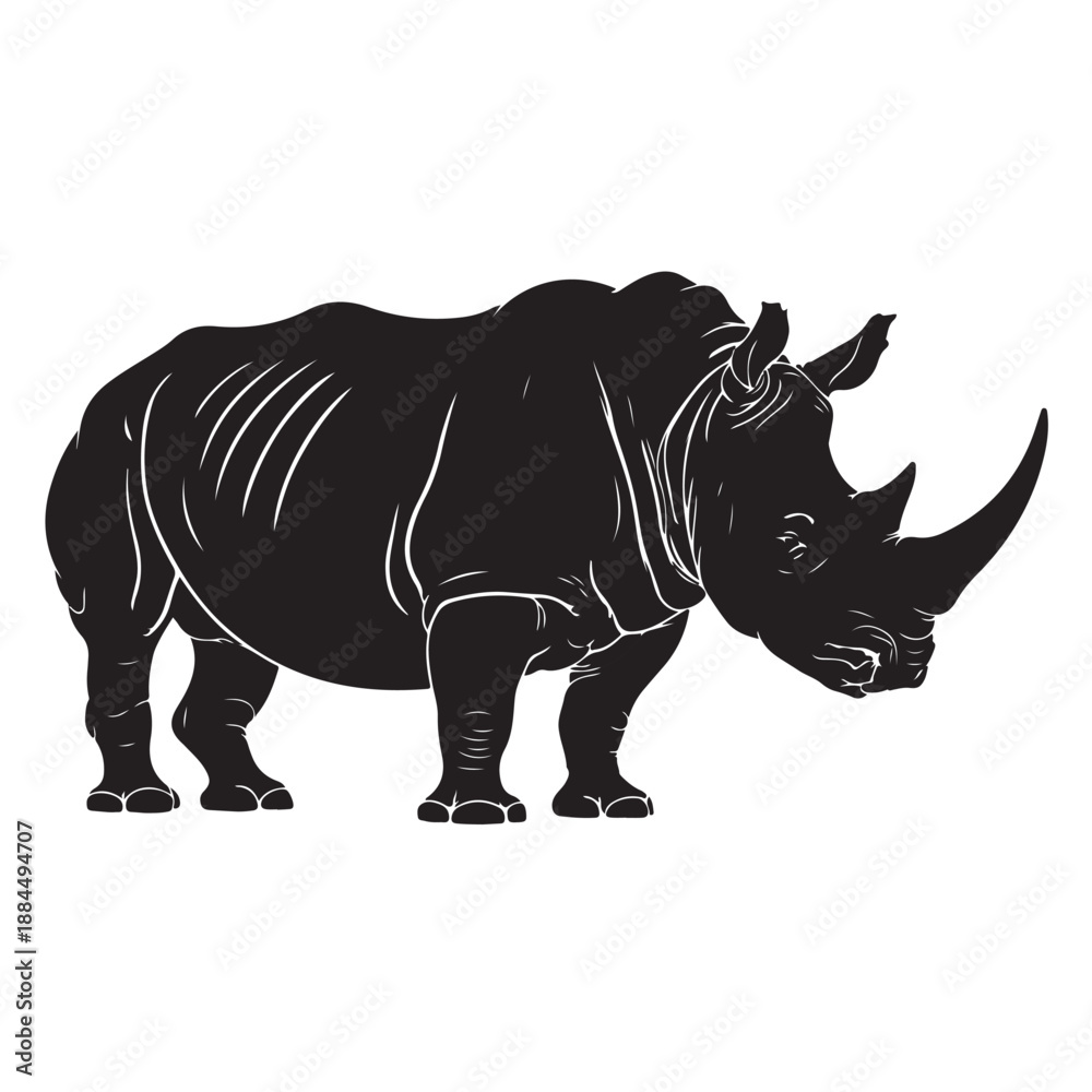 Fototapeta premium Powerful Rhinoceros Silhouette Logo Vector in Black and White
