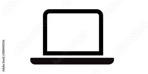 A simple black and white icon of a laptop with a blank screen.