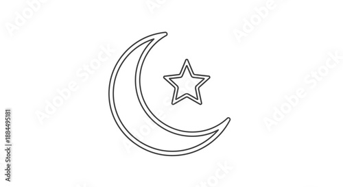 Crescent Moon with Star Illustration.