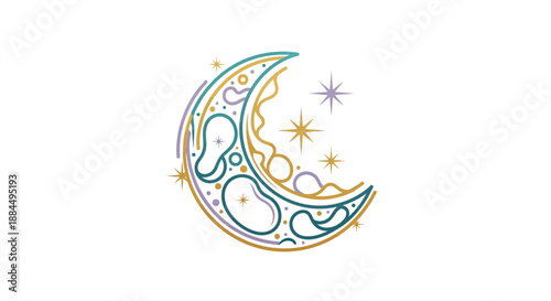 Crescent Moon with Stars Illustration Art.