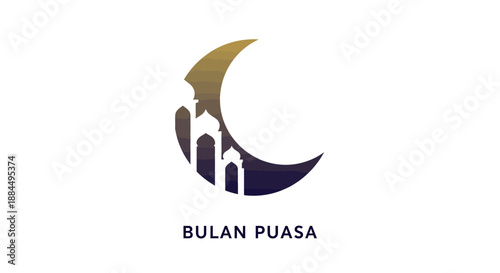 Crescent Moon with Mosque Silhouette Logo.