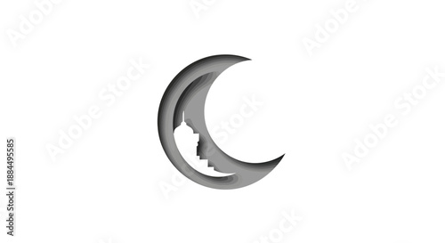 Crescent Moon Symbol Isolated on White.
