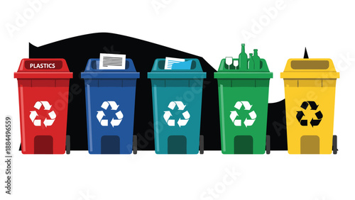 Colorful recycling bins for plastics paper glass and other waste materials help in environmental protection and efficient waste management.