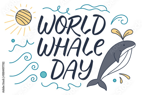 World Whale Day Vector Illustration, Whale Species and Ocean Preservation Graphic