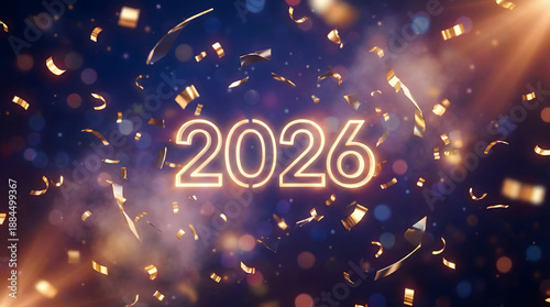 Wallpaper Mural Neon 2026 celebration with confetti and light Torontodigital.ca