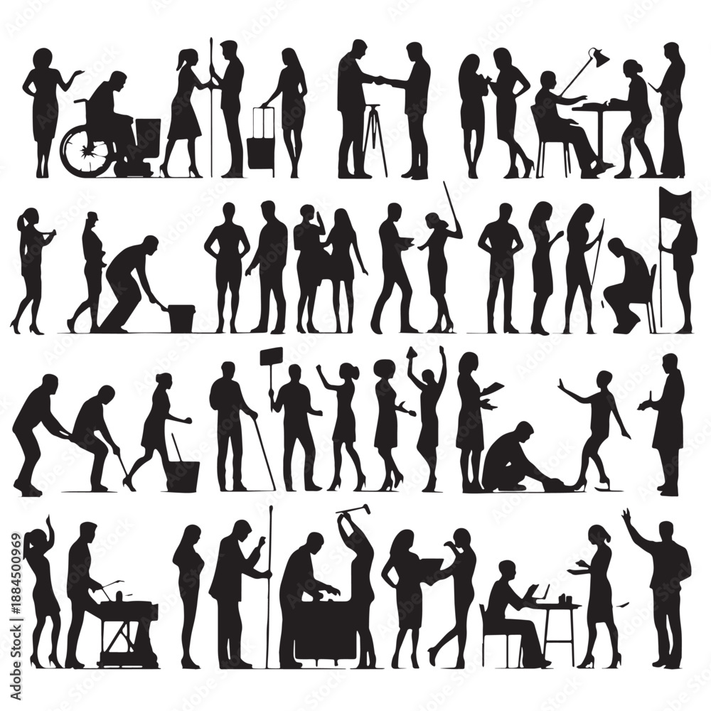 Fototapeta premium Black local group initiatives Silhouette Vector, High Quality Illustration on White Background
