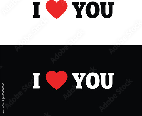 "'I Love You' Typography in Black and White Variants with Red Heart Symbol"