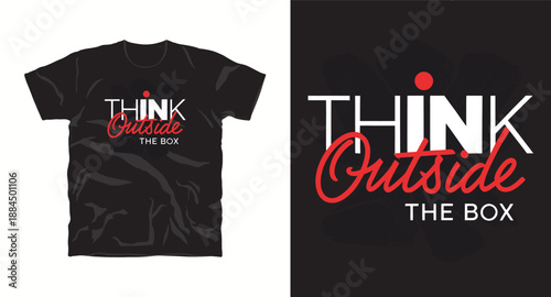Think outside the box motivational typography t-shirt design with script lettering and geometric background for inspiration