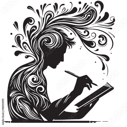 Black journaling Silhouette Vector, High Quality Illustration on White Background