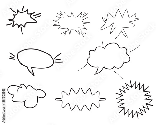 Collection of comic book style speech bubbles and explosion effects