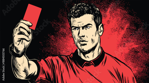 Professional Football Referee Showing Red Card Isolated Vector Illustration
