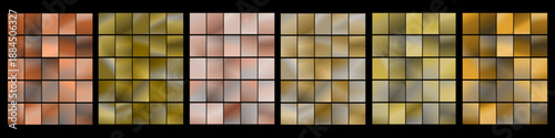 Elegant tiles with a gradient from rose-brown to metallic tones, set against a dark background, create a stylish set of warm neutrals for branding, packaging, and social media graphics.