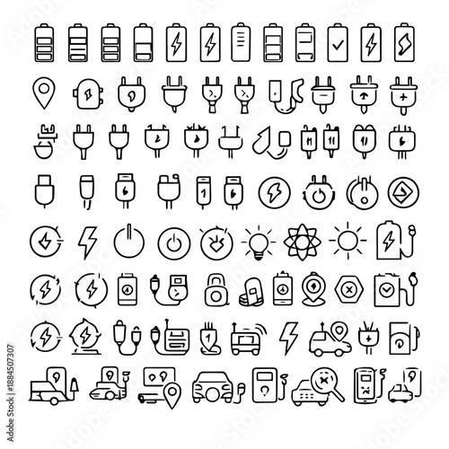 Sketch Electric Charging and Renewable Energy Hand Drawn Icons