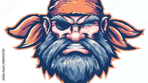 Detailed Pirate Man Mascot Vector with Outline, Isolated on White Background