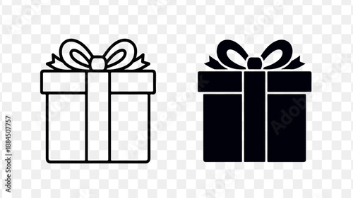 Gift box icons in modern line and solid styles for festive designs isolated on Transparent Background