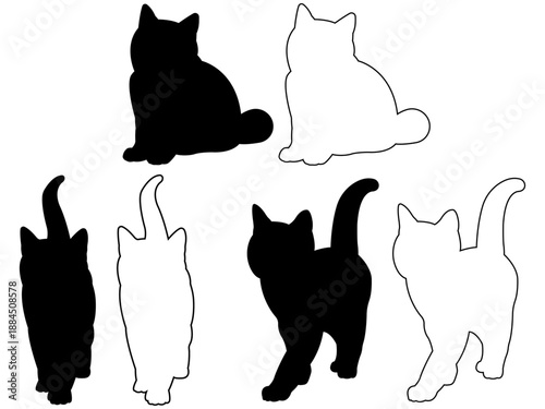 猫の白黒シルエットセット