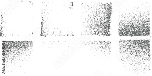 Collection of abstract textured grunge overlays with distressed square and rectangular shapes and grainy surfaces creating a modern and artistic background effect