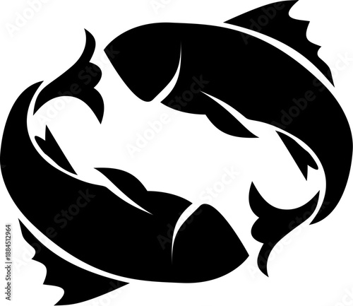 Zodiac sign pisces symbol, two black fish intertwined. Suitable for horoscope articles, astrology websites, and piscesthemed designs.