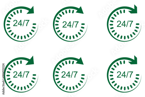 24 hrs icon flat illustration set logo.