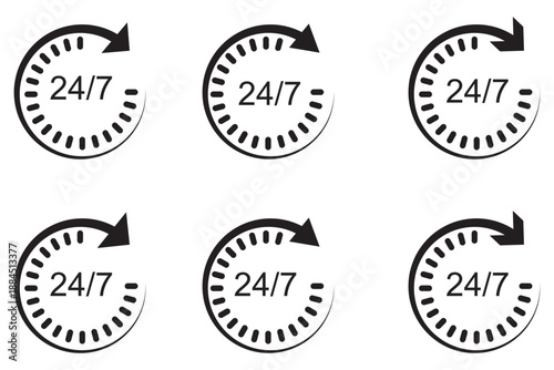 24 hrs icon flat illustration set logo.