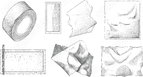 Various torn paper edges and crumpled paper sheets in a vintage style showcasing detailed textures and abstract forms