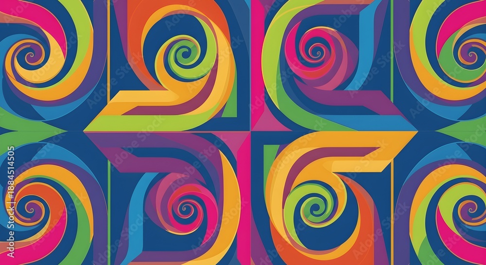 Fototapeta premium Seamless Rainbow Geometric Pattern with Spirals Chevrons and Bold Shapes