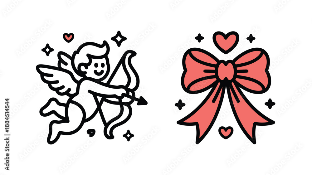 Fototapeta premium Cupid and bow with hearts Vector
