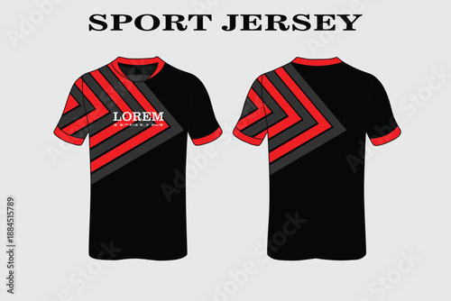 Stylish Sport Jersey Design with Bold Red and Black Color Scheme for Athletes and Fans