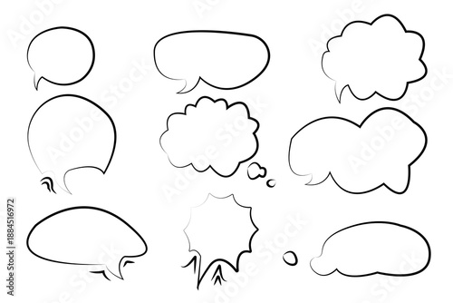 A collection of various speech bubbles and thought clouds